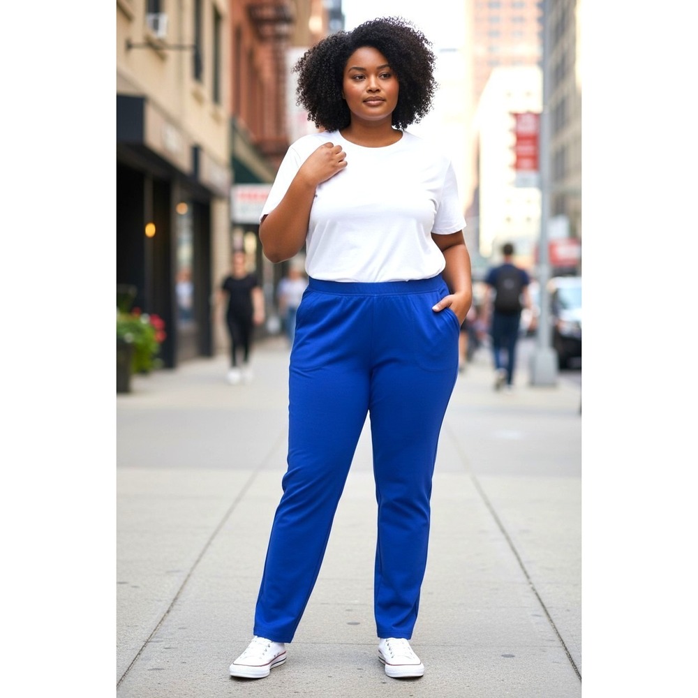 (I-247) D&Co Active Pull On Pants Women's M Blue Straight Leg Stretch Pockets